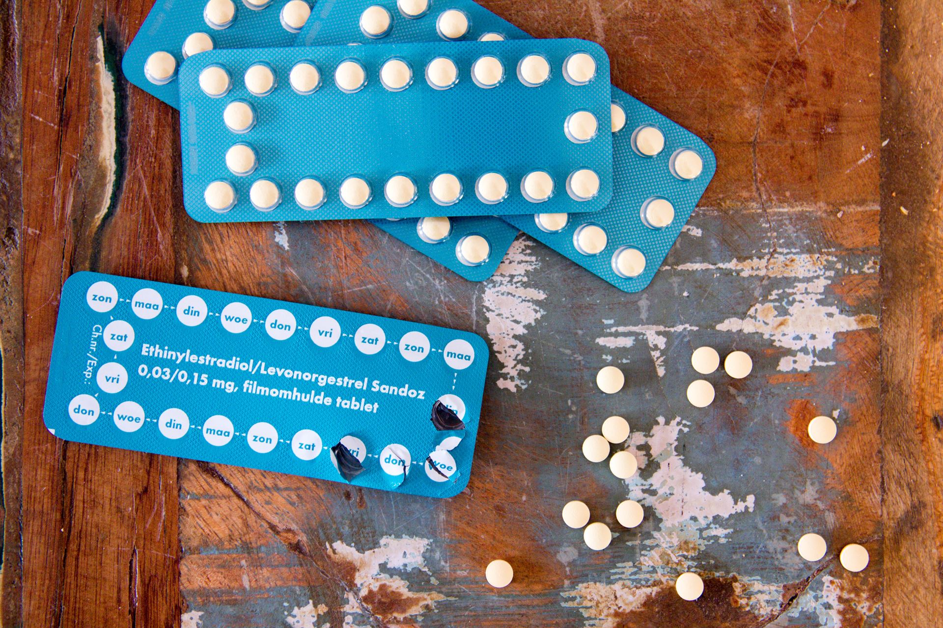 medication on a wooden table